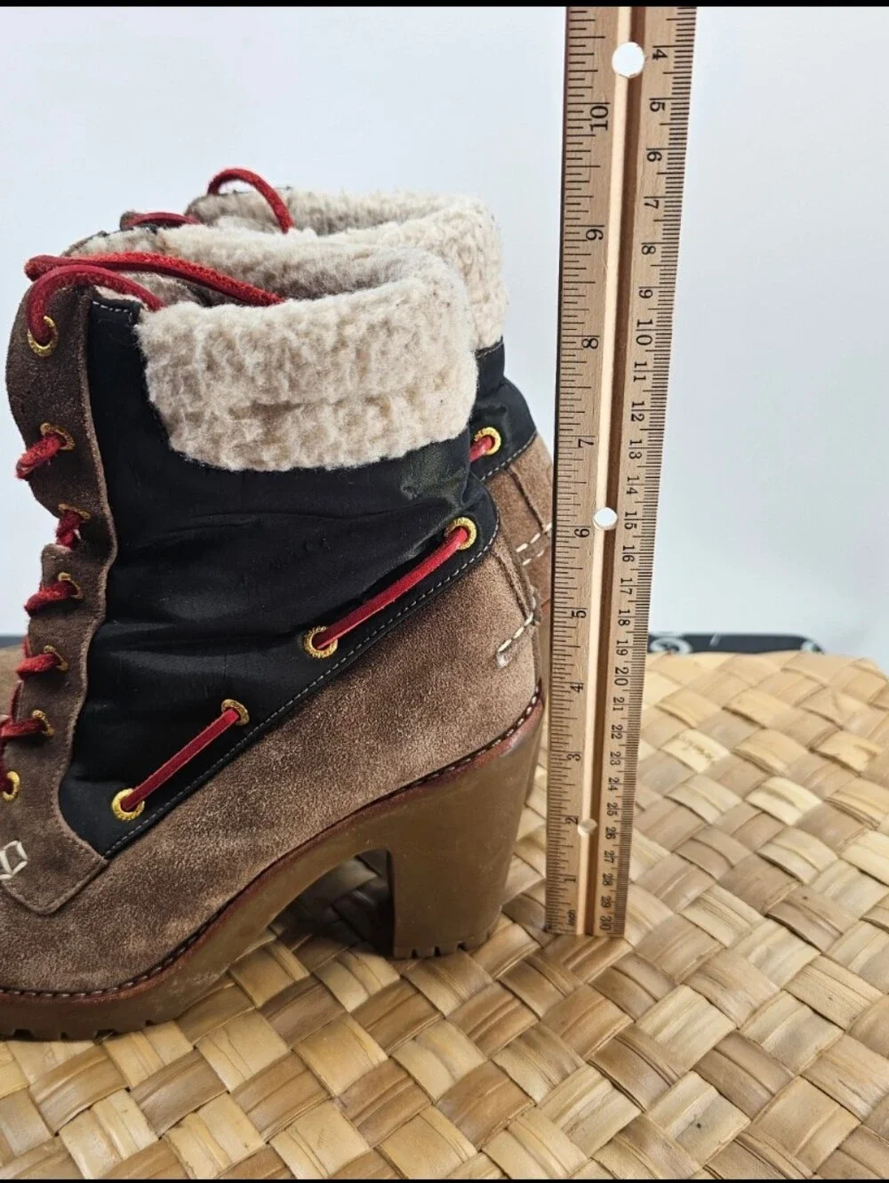 Sperry Brown Shearling-Lined High-Heel Lace-Up Boots Size 8.5